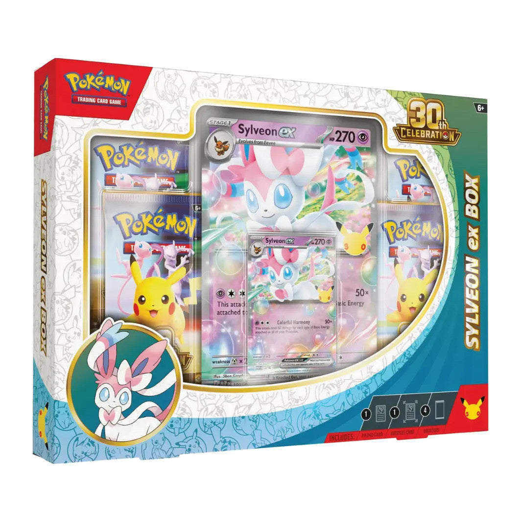 Pokémon 30th Celebration Sylveon ex Box mit Promo, Oversize-Karte und 4 Packs