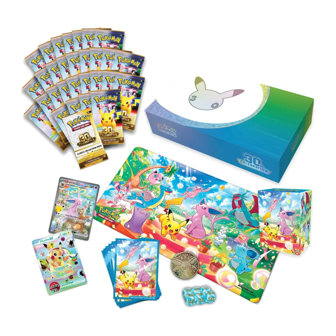 Pokémon 30th Celebration Ultra Premium Collection Day mit 30 Packs, Promos und Spielmatte