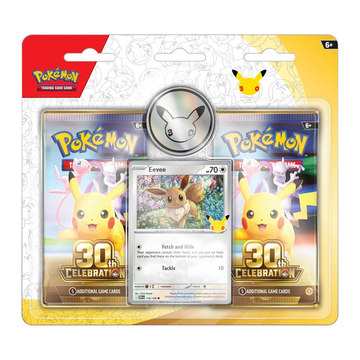Pokémon 30th Celebration Blister mit Evoli-Promo, Münze und 2 Packs