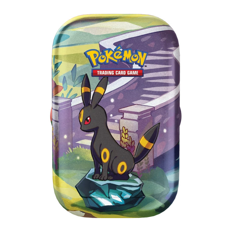 Pokémon Prismatic Evolutions Mini Tin mit 2 Packs und Evoli-Münze