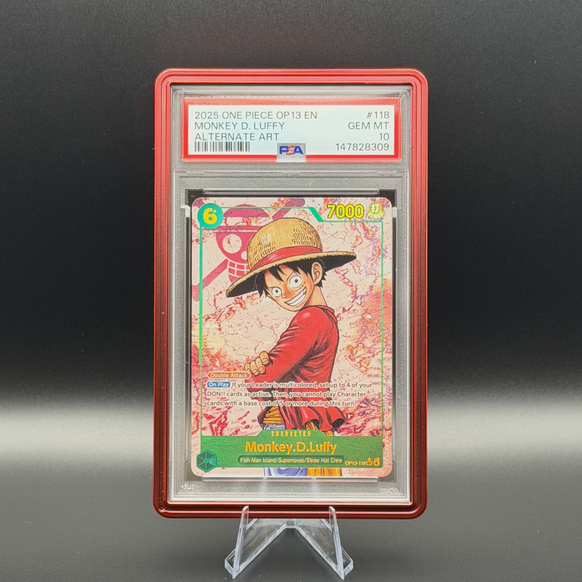 PSA 10 Monkey.D.Luffy OP13-118 Alt Art Carrying On His Will im PSA-Slab