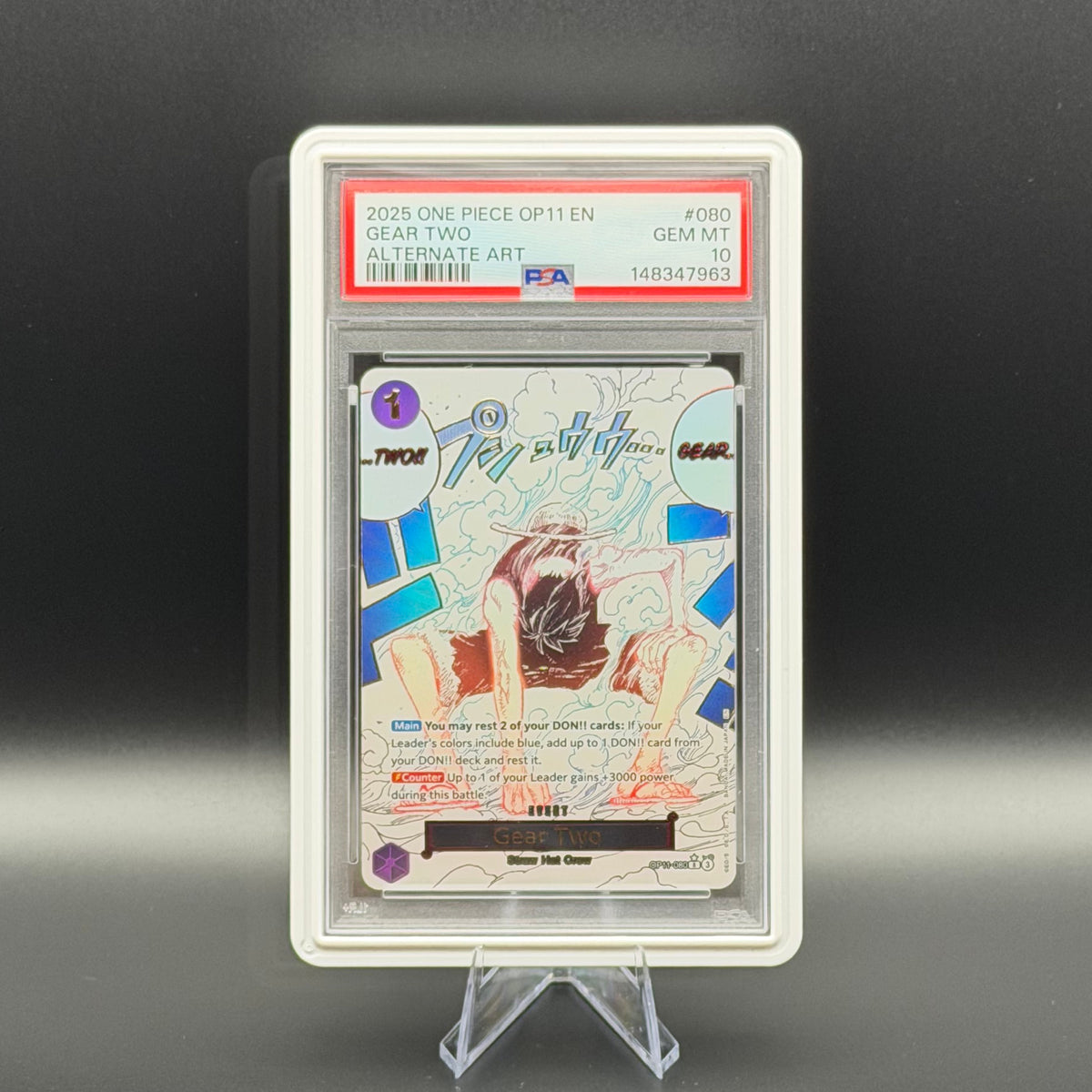 PSA 10 Gear Two OP11-080 Alt Art A Fist of Divine Speed im PSA-Slab