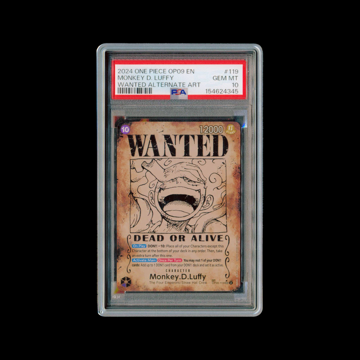 PSA 10 Monkey.D.Luffy OP05-119 Wanted Alt Art Emperors in the New World im PSA-Slab, Vorderseite Scan