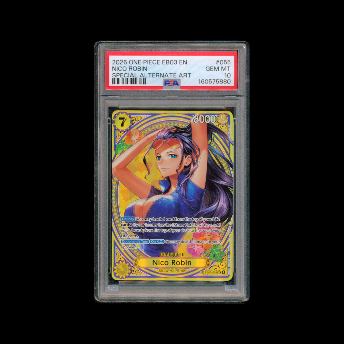 PSA 10 Nico Robin EB03-055 Special Alt Art One Piece Heroines Edition im PSA-Slab, Vorderseite Scan